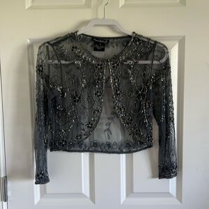 NWT Pisarro Nights Ash Silver Cocktail Beaded Mesh Jacket Size 8